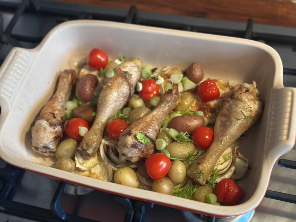 Ovenschotel met venkel en drumsticks