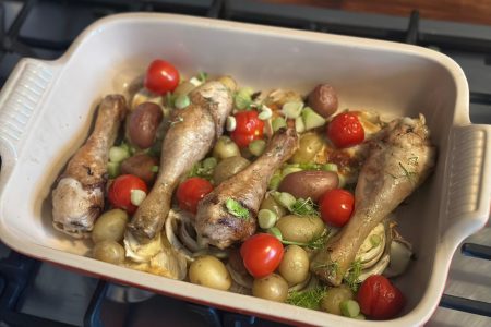 Ovenschotel met venkel en drumsticks